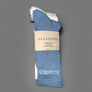 AllSaints Mens Crew Logo Socks 3 Pack Gray, Blue , White Cotton Blend NEW US7-13